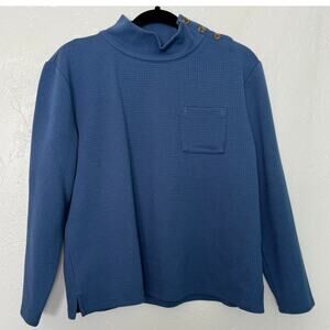 Talbots Blue Textured Button Mockneck Pullover M Top Long Sleeve